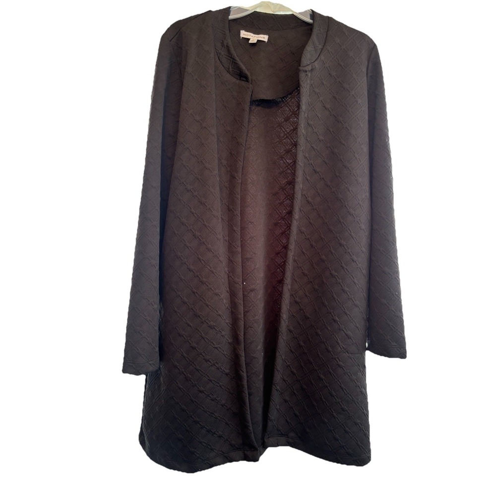 Notations Chunky Cardigan Duster Med Black Open Front Geometric Pattern
